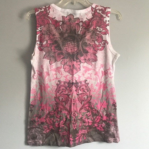 Pink Boho Floral Scrollwork Tank S - Picture 2 of 4